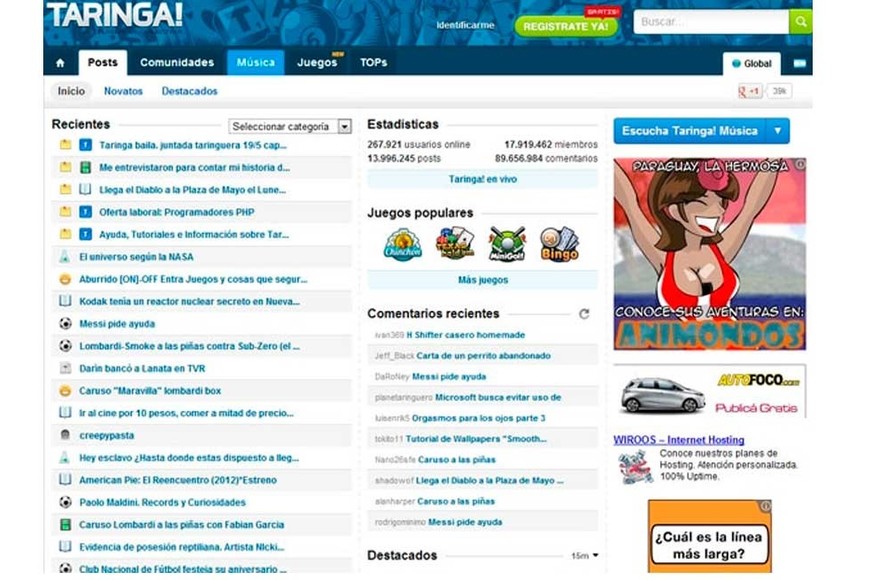 La pantalla principal del portal, con sus temáticas y buscadores propios.