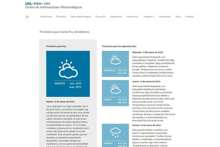 Fuente: Centro de Investigaciones Meteorológicas de la Fich-UNL