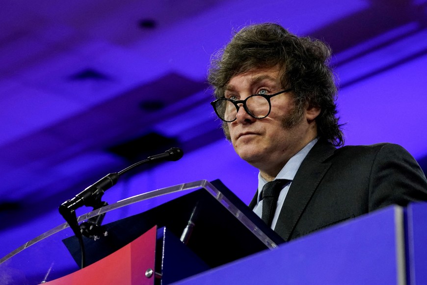 FILE PHOTO: Argentina's president Javier Milei addresses the Conservative Political Action Conference (CPAC) annual meeting in National Harbor, Maryland, U.S., February 24, 2024. REUTERS/Elizabeth Frantz/File Photo