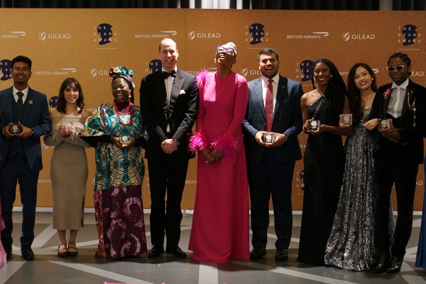 Britain's Prince William poses with award winners during the Diana Legacy Awards at the Science Museum in London, Britain, March 14, 2024. Arthur Edwards/Pool via REUTERS