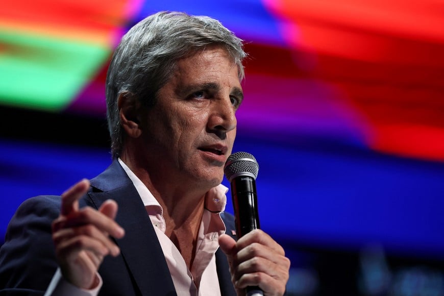 Argentina's Economy Minister Luis Caputo gestures during a business meeting hosted by the American Chamber of Commerce (AmCham), in Buenos Aires, Argentina March 12, 2024. REUTERS/Agustin Marcarian