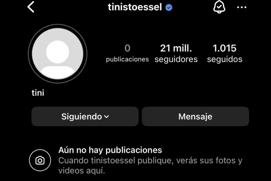 El Instagram de Tini Stoessel no tiene más publicaciones.