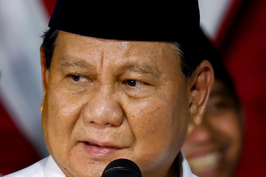 Indonesia's front-runner presidential candidate and Defence Minister Prabowo Subianto delivers his speech after the country's election commission announced last month's presidential election result, in Jakarta, Indonesia, March 20, 2024. REUTERS/Willy Kurniawan