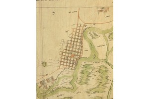 Detalle del plano de la ciudad y su entorno del Ing. Estaquio Giannini (1811). En su versión completa reproduce el curso completo del riacho Santa Fe. Crédito: Archivo El Litoral