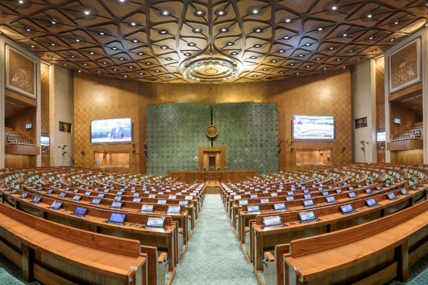 El gigantesco Lok Sabha en Nueva Delhi.