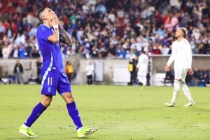 El festejo de Angel Di María en el último partido jugado por la selección, en Los Angeles ante Costa Rica. Créditos: Reuters