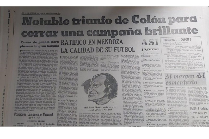 Así cubrió El Litoral aquél último partido entre Colón y Gimnasia de Mendoza, cuando una reglamentación absurda de la AFA privó a los sabaleros de meterse entre los cuatro mejores del Nacional de 1972.