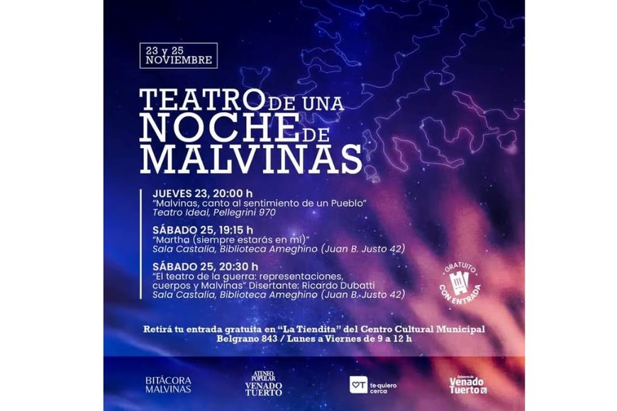Como en 2023, junto con la Municipalidad, este año vuelve Teatro de una Noche de Malvinas.