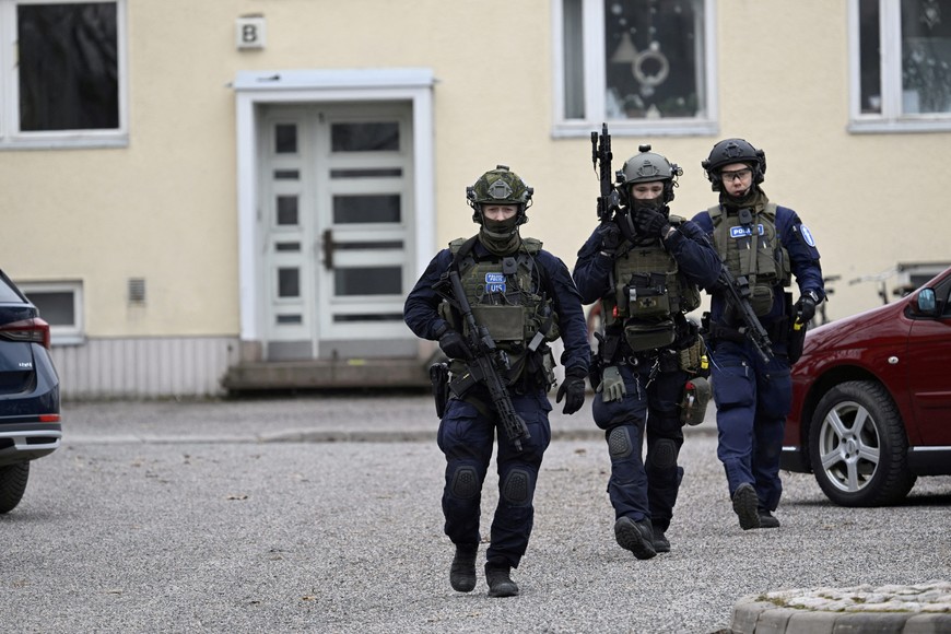 Police officers operate at the Viertola comprehensive school in Vantaa Finland on April 2 2024 Three minors were injured in a shooting at the school on Tuesday morning A suspect also a minor has been apprehended   LehtikuvaMARKKU ULANDER  via REUTERS      ATTENTION EDITORS - THIS IMAGE WAS PROVIDED BY A THIRD PARTY NO THIRD PARTY SALES NOT FOR USE BY REUTERS THIRD PARTY DISTRIBUTORS FINLAND OUT NO COMMERCIAL OR EDITORIAL SALES IN FINLAND