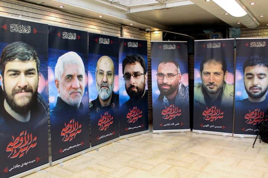Posters depicting Iranians who were killed in a suspected Israeli airstrike on the Iranian embassy complex in the Syrian capital Damascus on Monday, are displayed at the Iranian embassy in Damascus, Syria April 3, 2024. REUTERS/Firas Makdesi in Damascus, Syria April 3, 2024. REUTERS/Firas Makdesi