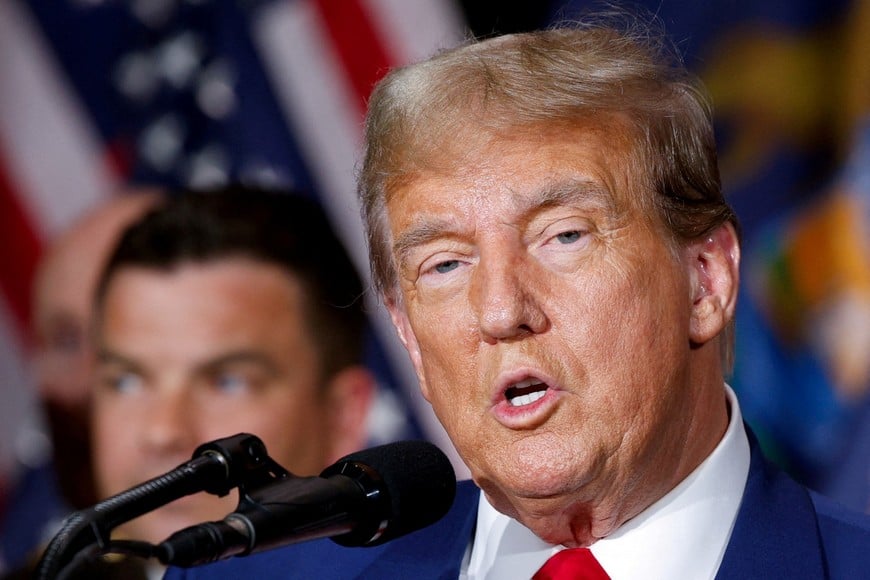 FILE PHOTO: Republican presidential candidate and former U.S. President Donald Trump speaks during a campaign rally in Grand Rapids, Michigan, U.S., April 2, 2024.  REUTERS/Rebecca Cook/File Photo