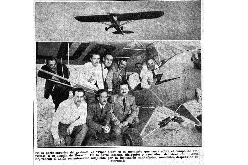 La llegada de la avioneta Piper Cub al Aero Club.