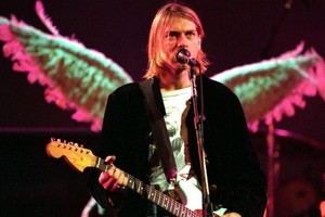 Ángel caído: la imagen de Kurt delante de las alas, parte de la estética de la presentación de “In Utero”, su último álbum. Foto: Gentileza RTVE