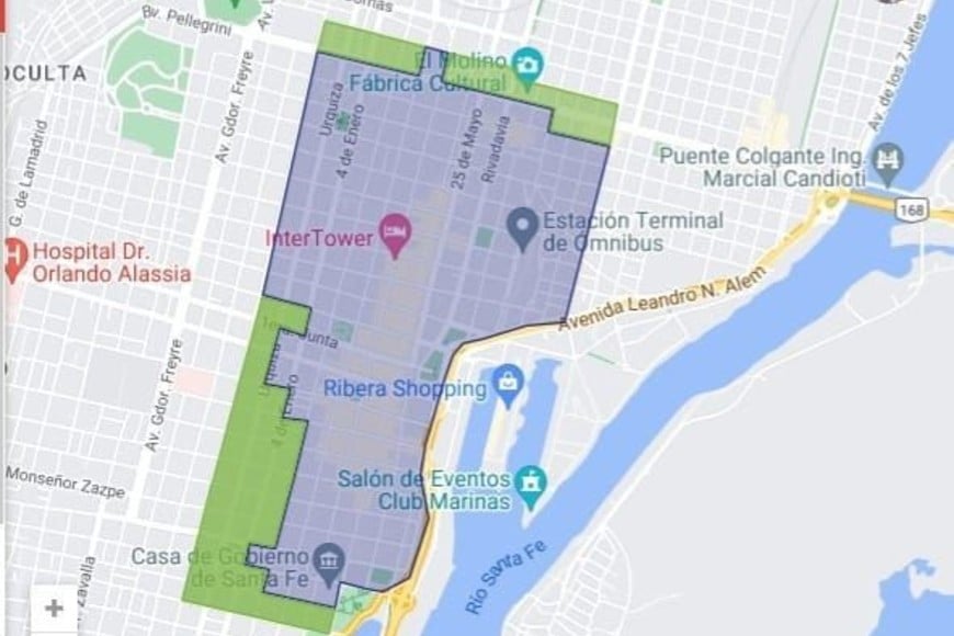 En color azulado es la actual zona operativa del Seom; en verde, es la zona que se ampliará a partir de este mes. Crédito: Municipalidad