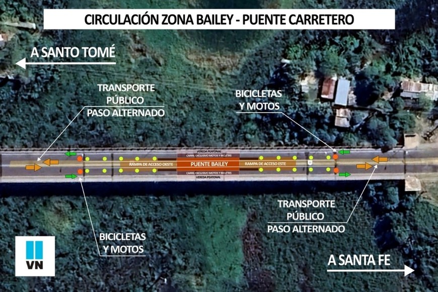 Así será la circulación sobre el Puente Carretero. Crédito: Vialidad Nacional