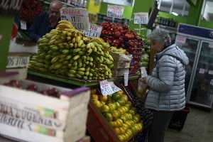 A shopper looks at produce in a market, as Argentina is battling inflation that is running on an annual basis above 275%, in Buenos Aires, Argentina, April 11, 2024. REUTERS/Matias Baglietto