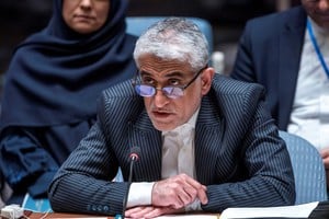 Iran's Ambassador to the United Nations Amir Saeid Iravani speaks to members of Security Council during a meeting on the situation in the Middle East at U.N. headquarters in New York City, New York, U.S., April 14, 2024. REUTERS/Eduardo Munoz