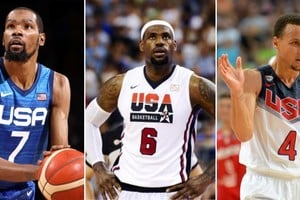 Kevin Durant, LeBron James y Stephen Curry por primera vez juntos.