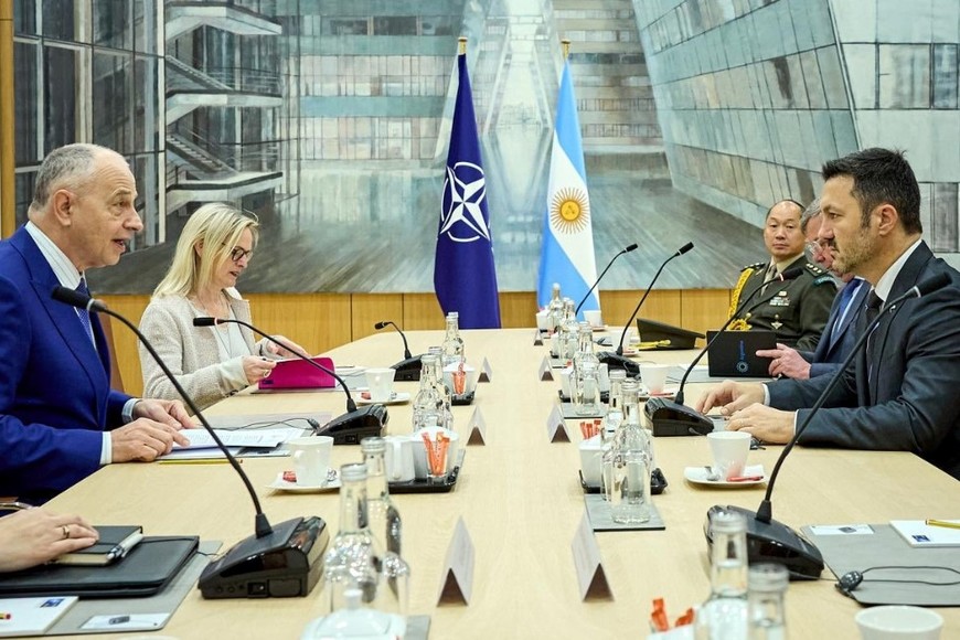Luis Petri este jueves junto a Mircea Geoana, Secretario General Adjunto de la OTAN. Crédito: Ministerio de Defensa