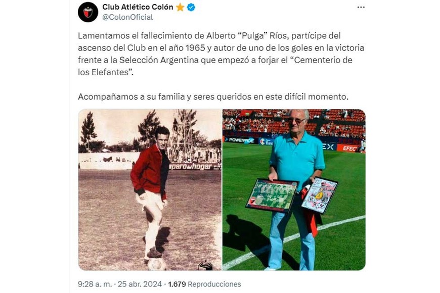 Publicación del Club Colón en las redes.