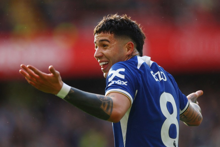 Soccer Football - Premier League - Sheffield United v Chelsea - Bramall Lane, Sheffield, Britain - April 7, 2024 
Chelsea's Enzo Fernandez reacts Action Images via Reuters/Lee Smith NO USE WITH UNAUTHORIZED AUDIO, VIDEO, DATA, FIXTURE LISTS, CLUB/LEAGUE LOGOS OR 'LIVE' SERVICES. ONLINE IN-MATCH USE LIMITED TO 45 IMAGES, NO VIDEO EMULATION. NO USE IN BETTING, GAMES OR SINGLE CLUB/LEAGUE/PLAYER PUBLICATIONS.