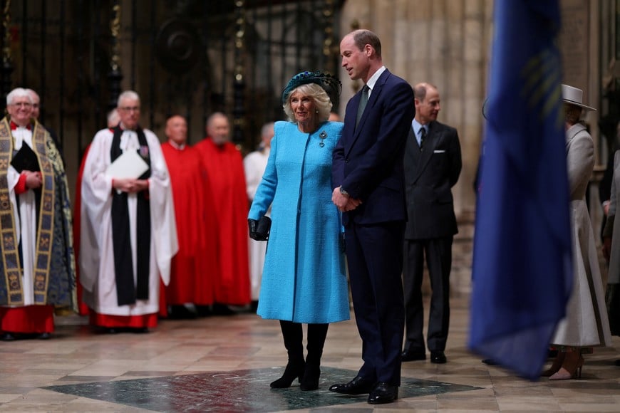Britain's Queen Camilla and William, Prince of Wales attend the annual Commonwealth Day Service of Celebration at Westminster Abbey, London Britain, March 11, 2024.   Geoff Pugh/Pool via REUTERS