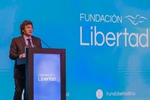 El presidente Javier Milei en la cena de la Fundación Libertad.