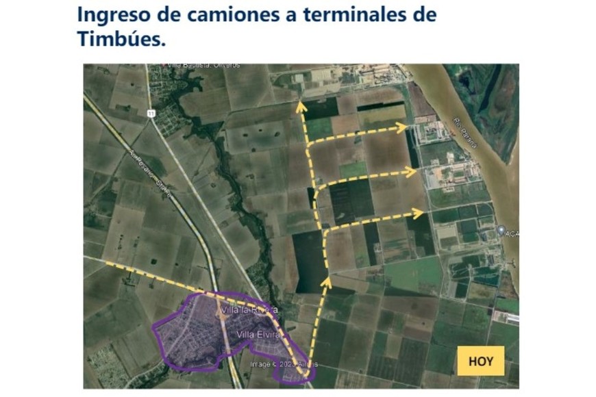 Ingreso de camiones a terminales de Timbúes.