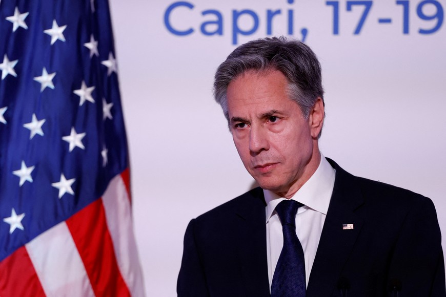 U.S. Secretary of State Antony Blinken holds a press conference at the end of the G7 foreign ministers meeting on Capri island, Italy, April 19, 2024. REUTERS/Remo Casilli