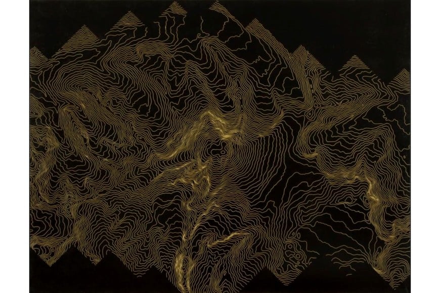 Julián Terán: “Horizonte de sucesos I” (2020), tinta de impresión sobre mdf grabado, 100 x 130 cm. Foto: Gentileza del artista