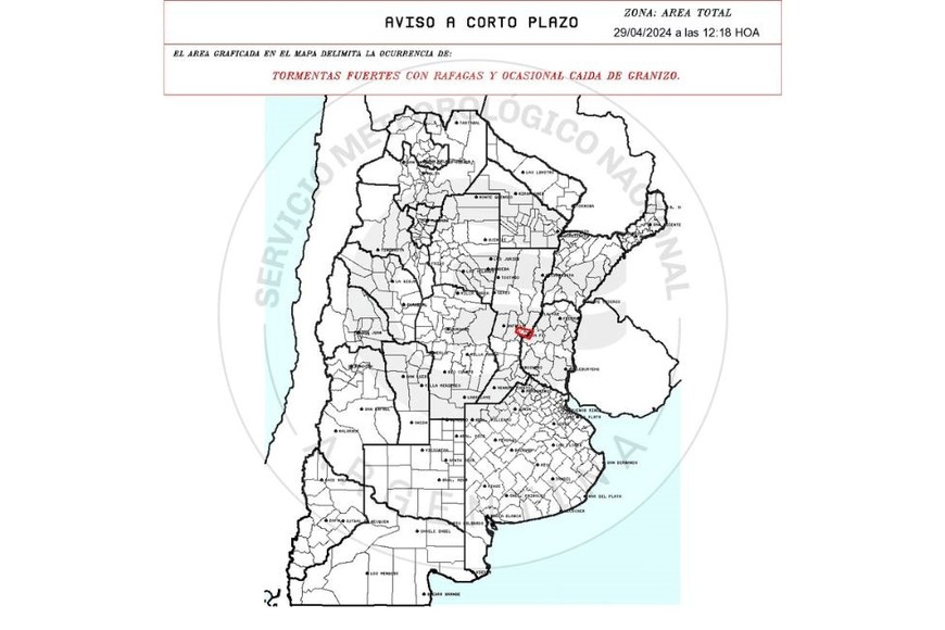 Alerta emitida por el SMN