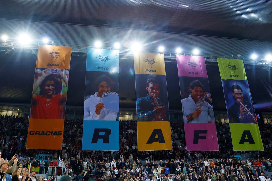 Tennis - Madrid Open - Park Manzanares, Madrid, Spain - April 30, 2024
General view of banners in tribute to Spain's Rafael Nadal after his round of 16 match against Czech Republic's Jiri Lehecka REUTERS/Susana Vera