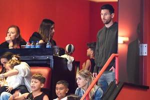 Apr 29, 2024; Miami, Florida, USA; Lionel Messi watches the Miami Heat play the Boston Celtics during the fourth quarter of game four of the first round for the 2024 NBA playoffs at Kaseya Center. Mandatory Credit: Michael Laughlin-USA TODAY Sports