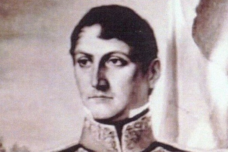 Retrato del general Manuel Belgrano abanderado, obra del artista plástico Pablo Drucros Hicken.  Gentileza