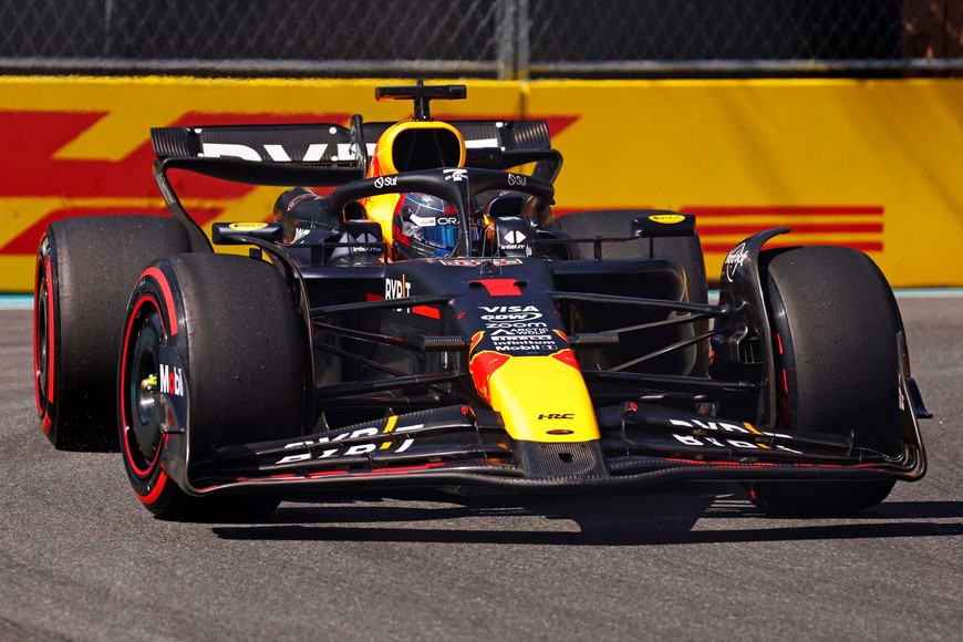 May 4, 2024; Miami Gardens, Florida, USA; Red Bull Racing driver Max Verstappen (1) during F1 qualifying for Miami Grand Prix at Miami International Autodrome. Mandatory Credit: Peter Casey-USA TODAY Sports