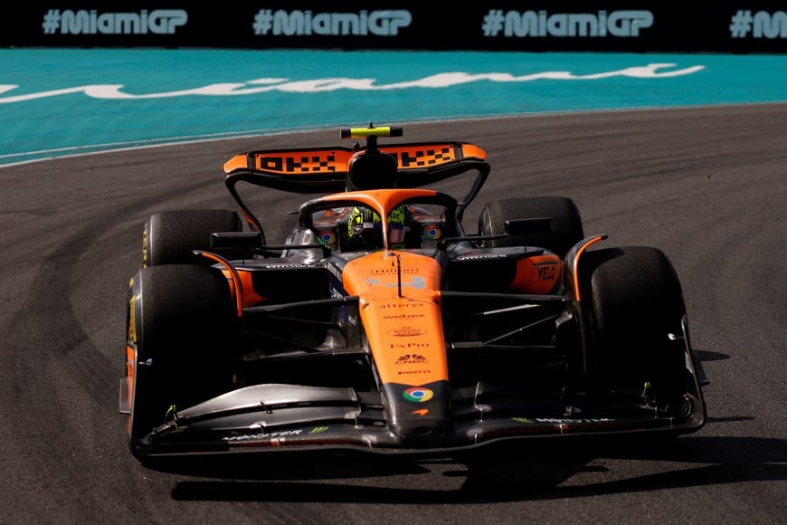 May 5, 2024; Miami Gardens, Florida, USA; McLaren driver Lando Norris (4) during the Miami Grand Prix at Miami International Autodrome. Mandatory Credit: Peter Casey-USA TODAY Sports