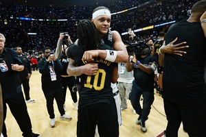 May 5, 2024; Cleveland, Ohio, USA; Cleveland Cavaliers guard Darius Garland (10) hugs Orlando Magic forward Paolo Banchero (5) after the Cavaliers beat the Magic in game seven of the first round for the 2024 NBA playoffs at Rocket Mortgage FieldHouse. Mandatory Credit: Ken Blaze-USA TODAY Sports
