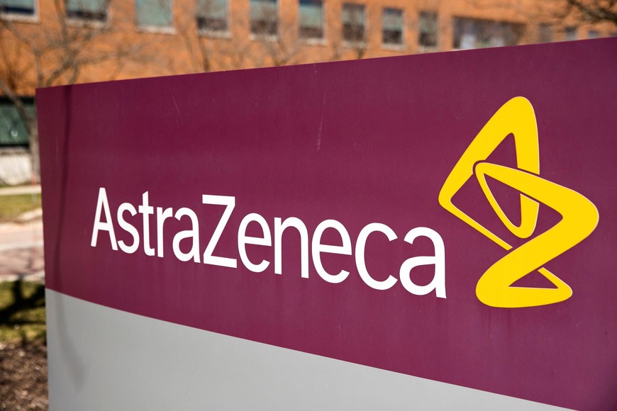 FILE PHOTO: The logo for AstraZeneca is seen outside its North America headquarters in Wilmington, Delaware, U.S., March 22, 2021. REUTERS/Rachel Wisniewski/File Photo
