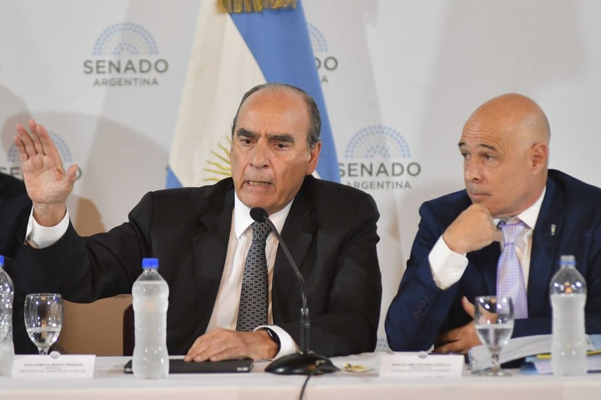 El ministro del interior, Guillermo Francos, expone en la reunión plenaria del Senado. Foto: NA / Juan Vargas