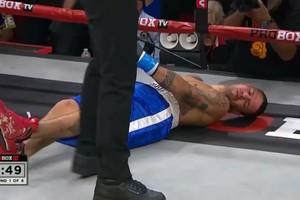 Imagen estremecedora. Yoni Sosa apenas recibió el golpe de su rival, Terrence Williams, en Estados Unidos, el miércoles pasado.