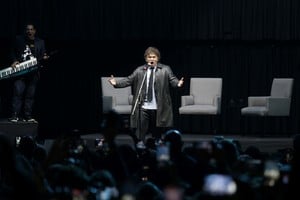 El presidente Javier Milei realiza su acto en el Luna Park. Crédito: NA