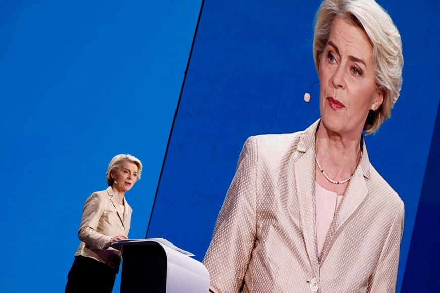Lead candidate for the European conservatives in the EU election Ursula von der Leyen reacts to the announcement of the first provisional results for the European Parliament elections, at the European Parliament building, in Brussels, Belgium, June 9, 2024. REUTERS/Piroschka van de Wouw