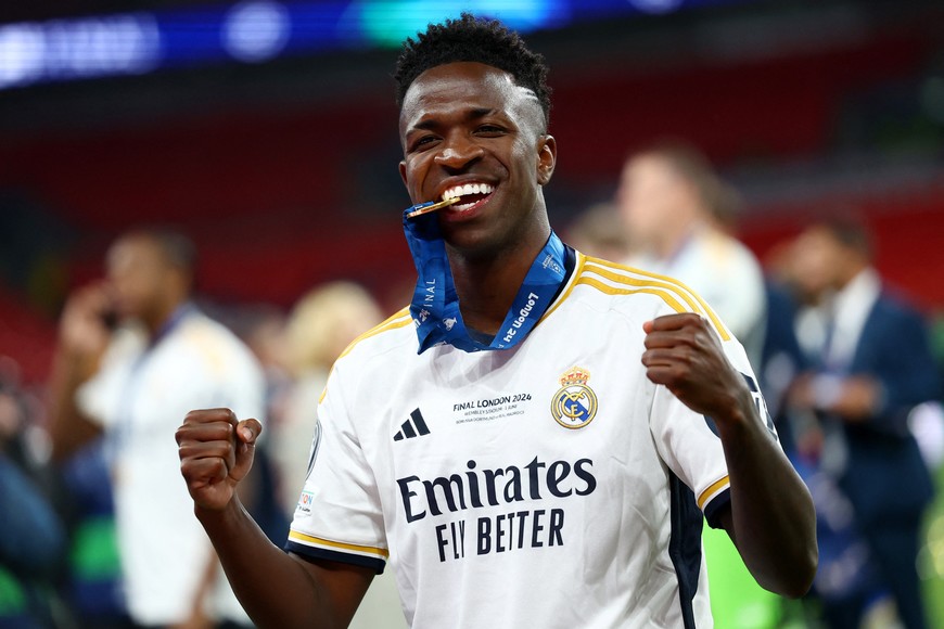 Soccer Football - Champions League - Final - Borussia Dortmund v Real Madrid - Wembley Stadium, London, Britain - June 1, 2024
Real Madrid's Vinicius Junior celebrates after winning the Champions League final REUTERS/Lee Smith