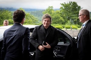 President Javier Milei of Argentina arrives at the Summit on Peace in Ukraine, in Stansstad near Lucerne, Switzerland, Saturday, June 15, 2024. URS FLUEELER/Pool via REUTERS
