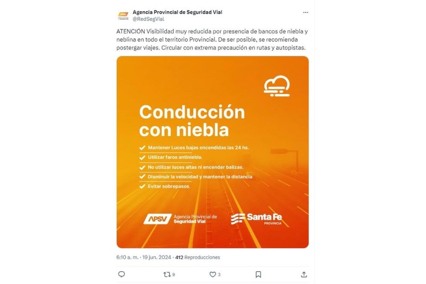 Aviso de la Agencia Provincial de Seguridad Vial