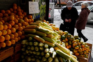 A costumer counts money before buying tangerines in a green grocery store, as Argentines struggle amid rising inflation, in Buenos Aires, Argentina May 11, 2023. REUTERS/Agustin Marcarian