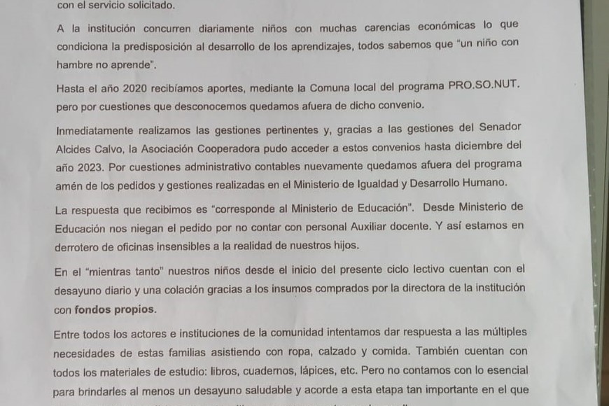 A pesar de las insistentes gestiones de padres, directivos y de la comunidad de Estación Saguier, siguen sin obtener una respuesta positiva por parte de la cartera educativa.