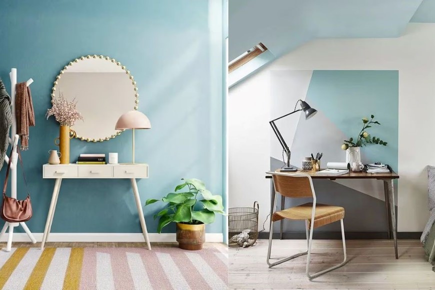 Detalles en tono azul empolvado, aportando calidez y tranquilidad al espacio.