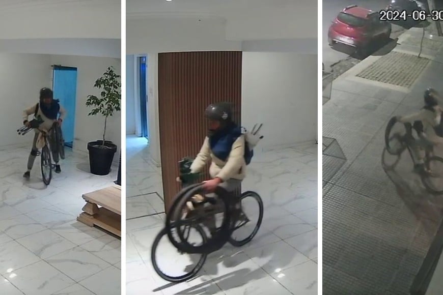 Uno de los malvivientes al momento de robarse una bicicleta.