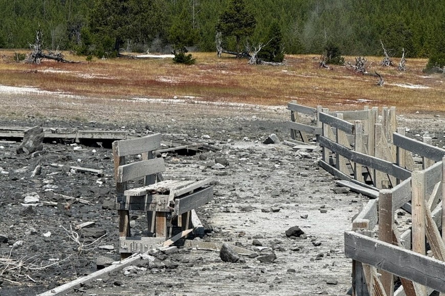 A view shows Biscuit Basin in Yellowstone National Park after it was temporarily closed due to hydrothermal explosion, in Yellowstone National Park, Wyoming, U.S., July 23, 2024. YELLOWSTONE NATIONAL PARK/ /via REUTERS THIS IMAGE HAS BEEN SUPPLIED BY A THIRD PARTY. MANDATORY CREDIT. NO RESALES. NO ARCHIVES.